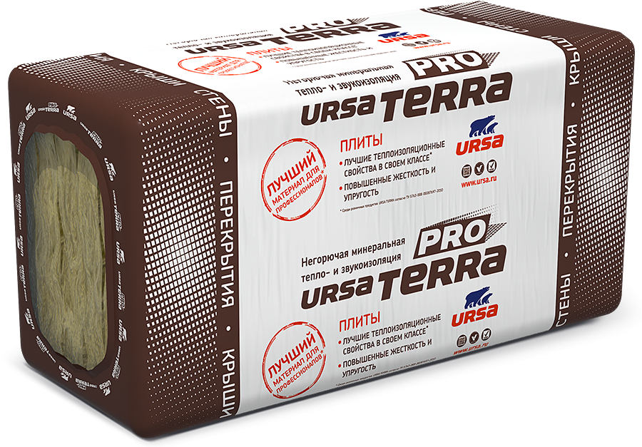 Утеплитель URSA Terra PRO 34кг/м.куб (1000x610x50мм) 8шт/4,88м² (44) - фото - 1