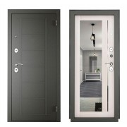Дверь металл ТИТАН 2050/860/R зеркало Беленый дуб/графит, правая - фото - 1