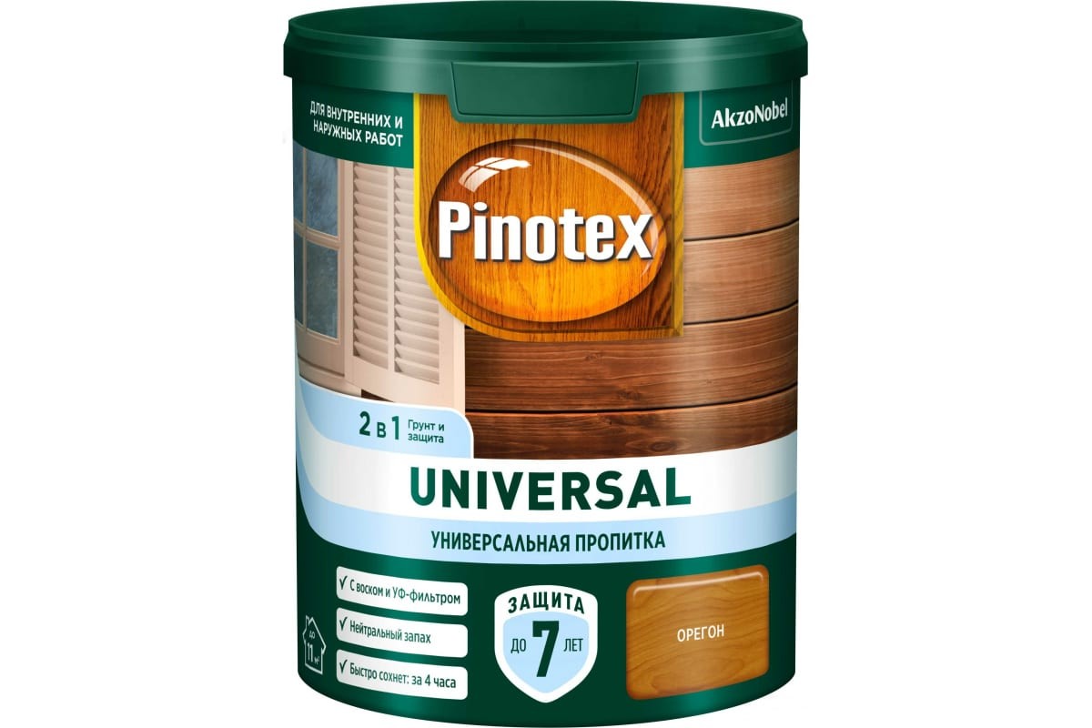 Пропитка защитная для дерева Pinotex Universal 2 в 1 орегон 0,9 л - фото - 1