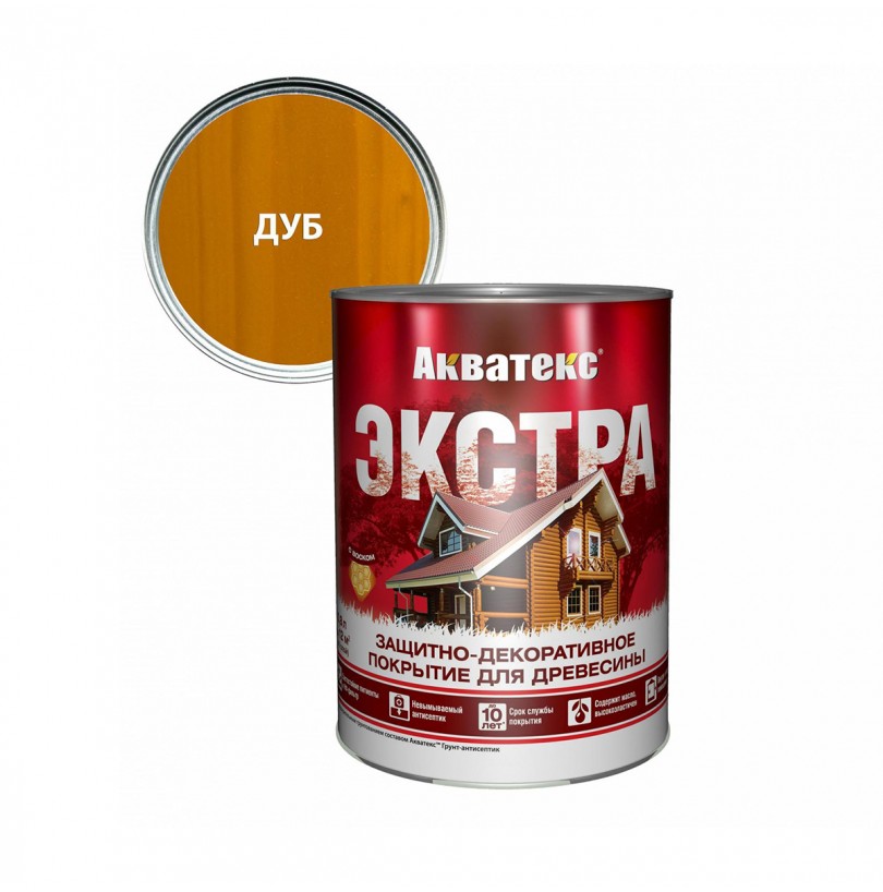 Акватекс Экстра защитно-декоративное покрытие для древесины, Дуб 0,8 л - фото - 1
