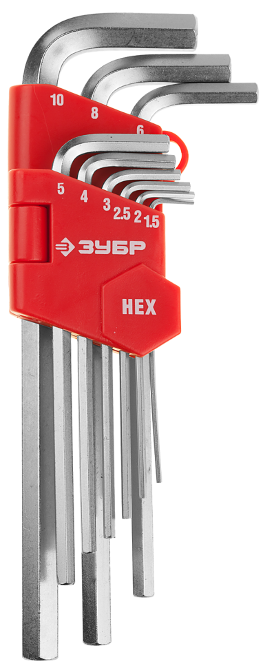 Набор ключей имбусовых HEX 1,5-10мм длинные 9шт. Мастер ЗУБР - фото - 1