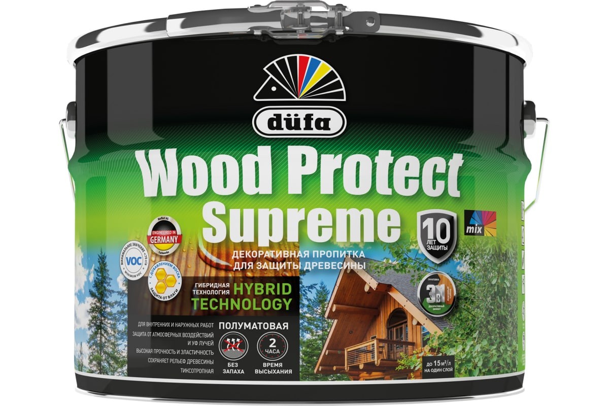 Пропитка декоративная для защиты древесины Орех 9л Dufa Wood Protect - фото - 1