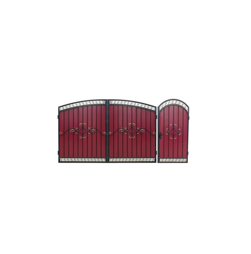 Ворота с калиткой №52 под ковку Красные 3440*2200мм(В)/1050*2200мм(К) - фото - 1