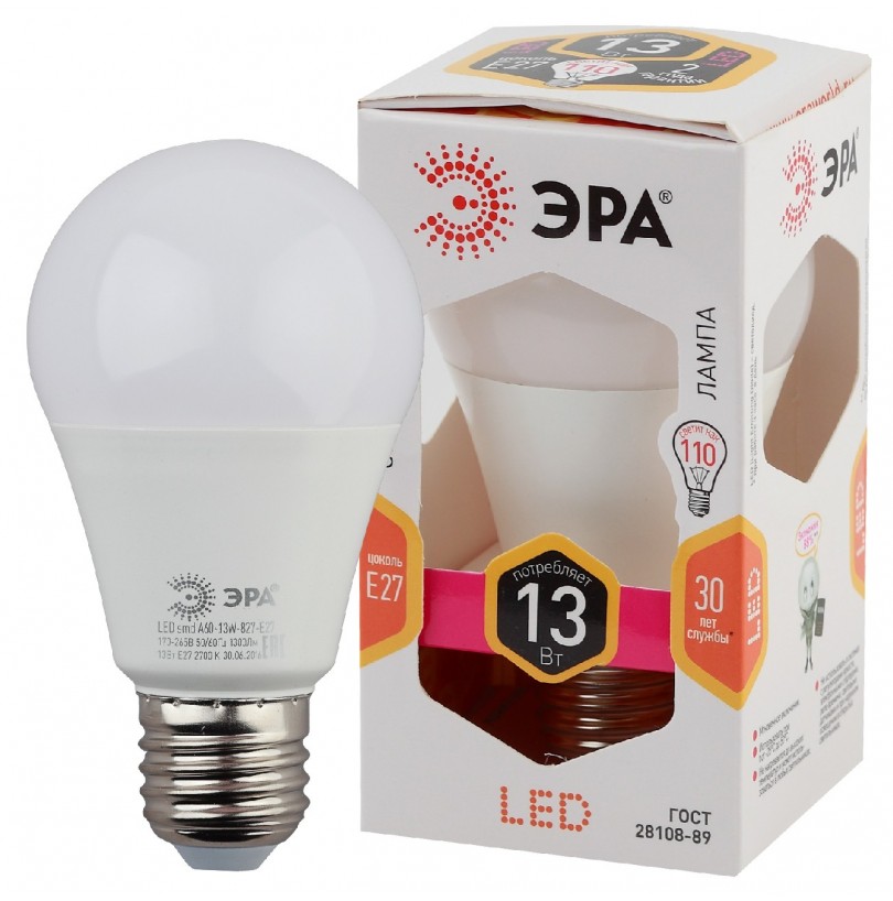 Лампа Эра LED smd A60-13w-827-E27 - фото - 1