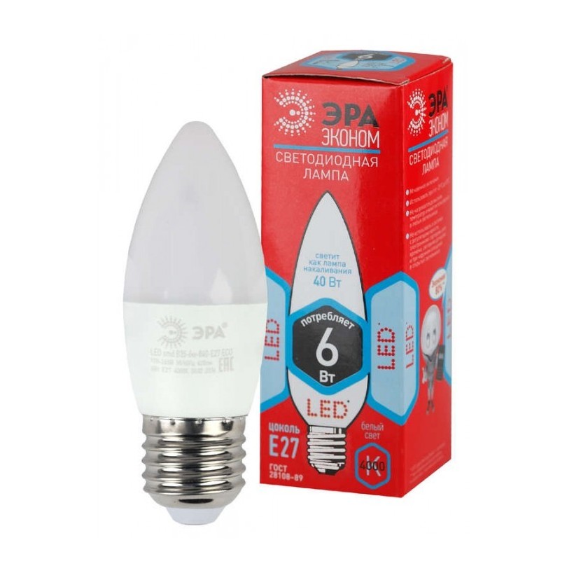 Лампа Эра LED smd B35-6w-840-E27 ECO - фото - 1