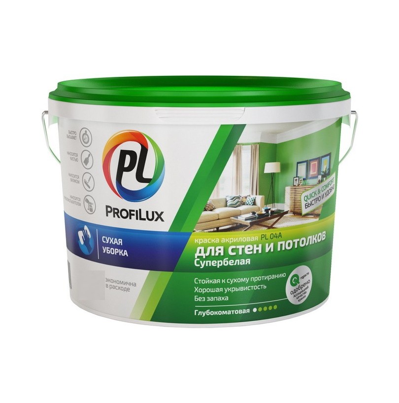 Краска для стен и потолков акриловая Profilux PL-04А глубокоматовая белая 3 кг - фото - 1