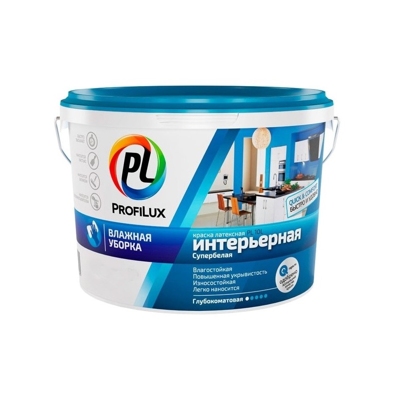 Краска для стен и потолков латексная Profilux PL-10 L глубокоматовая белая 1,4 кг - фото - 1