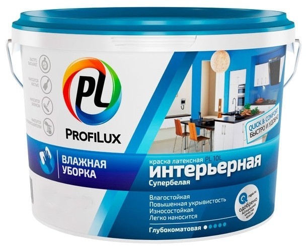 Краска для стен и потолков латексная Profilux PL-10 L глубокоматовая белая 3 кг - фото - 1