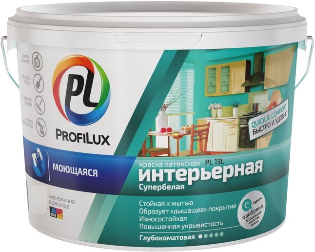 Краска для стен и потолков для влажных помещений латекс Profilux PL-13L глубокоматовая белая 1,4 кг - фото - 1