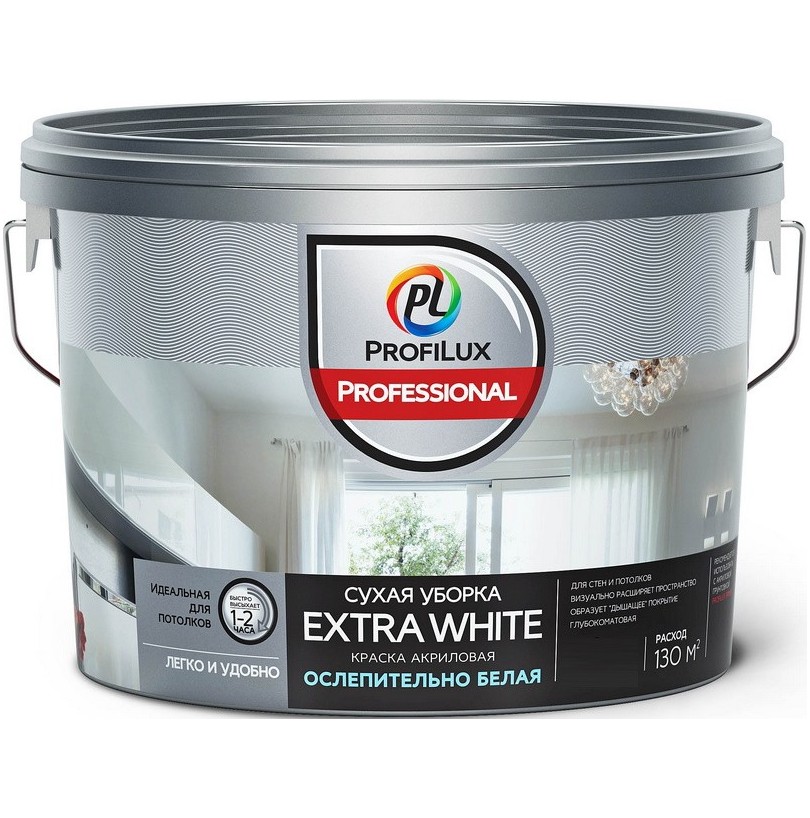 Краска для стен и потолков водно-дисперсионная Profilux Professional Extra white матовая 2,5 кг - фото - 1