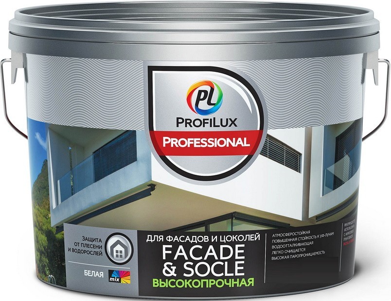 Краска фасадная акриловая Profilux Professional Fasade&Socle глубокоматовая 2,5 кг - фото - 1