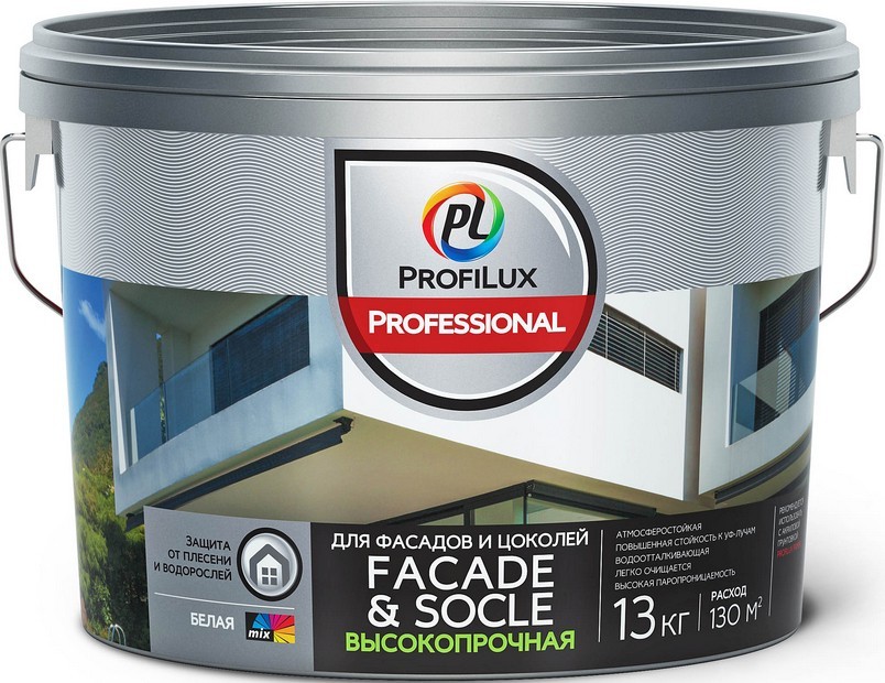 Краска фасадная акриловая Profilux Professional Fasade&Socle глубокоматовая 13 кг - фото - 1