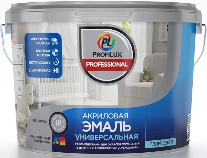 Эмаль универсальная акриловая Profilux Professional глянцевая база белая1 (0,9 кг) - фото - 1