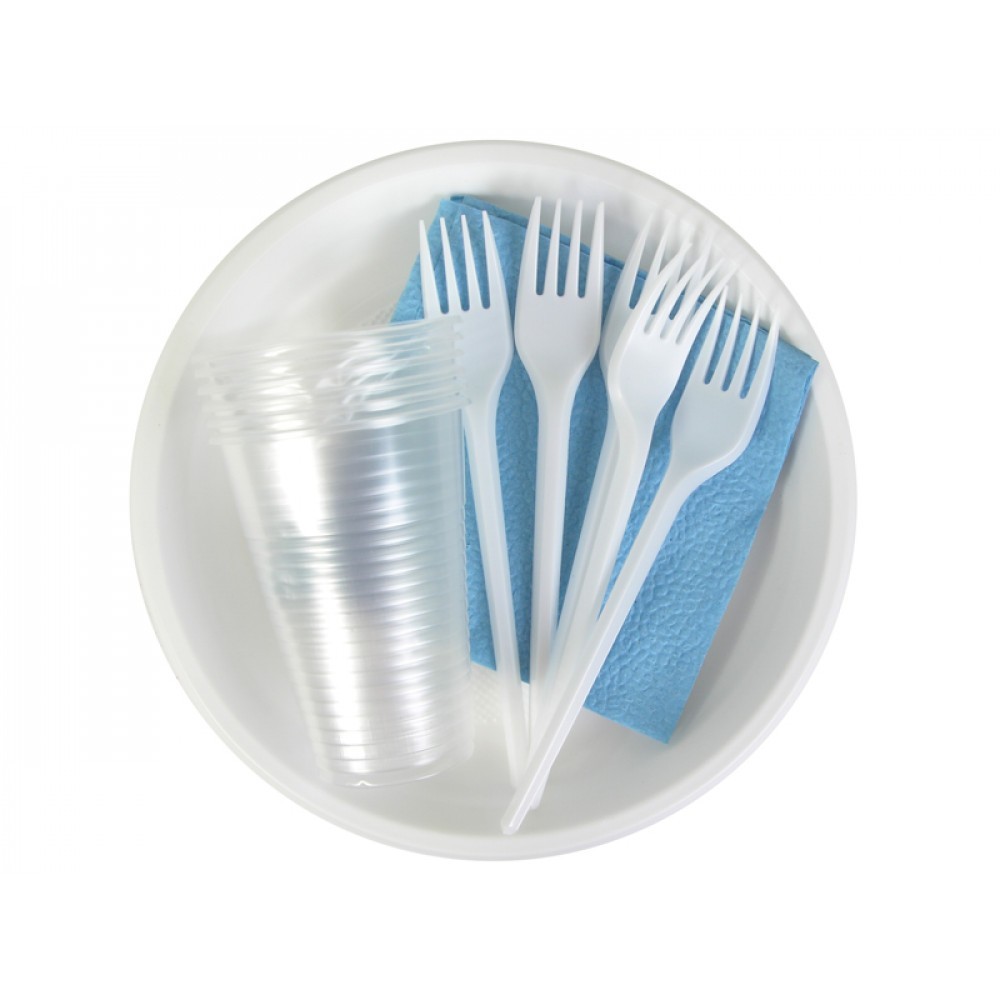 Набор одноразовой посуды (вилки, стаканы, тарелки, салфетки) Юпласт ЮНАБ 2031, 6 комплектов - фото - 1