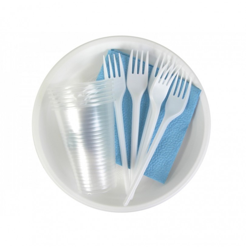Набор одноразовой посуды (вилки, стаканы, тарелки, салфетки) Юпласт ЮНАБ 2031, 6 комплектов - фото - 1