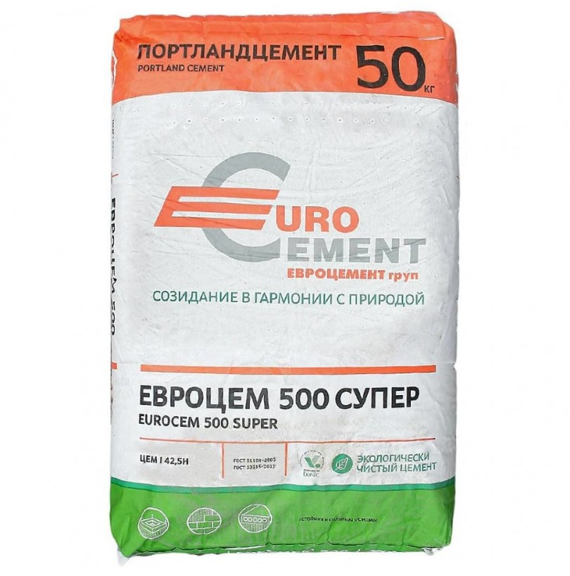 Цемент ЕВРОЦЕМЕНТ 500 СУПЕР 50кг (40) - фото - 1