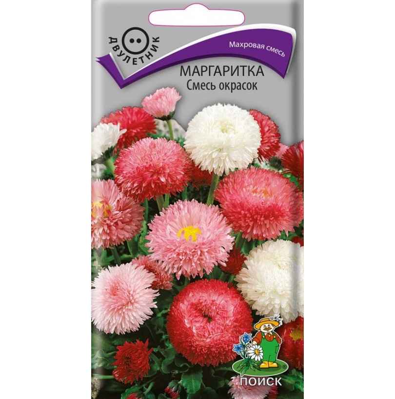 Семена цветов Маргаритка смесь окрасок, 0,1г "Поиск" - фото - 1