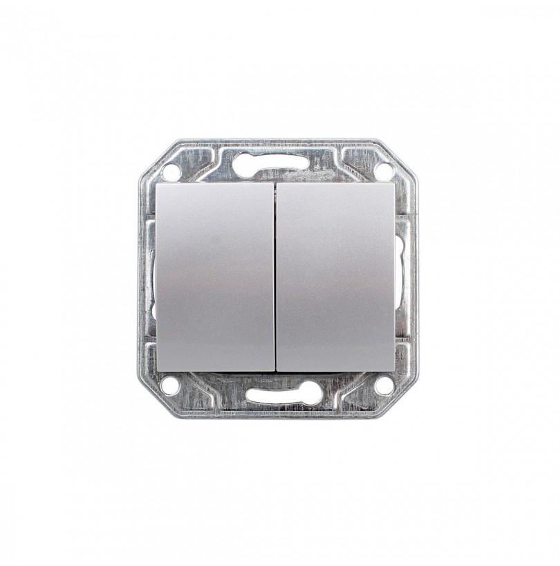 Выключатель 2 кл. ProfiTec Corsa ST мех+накл (PC-пласт) серебро металл - фото - 1