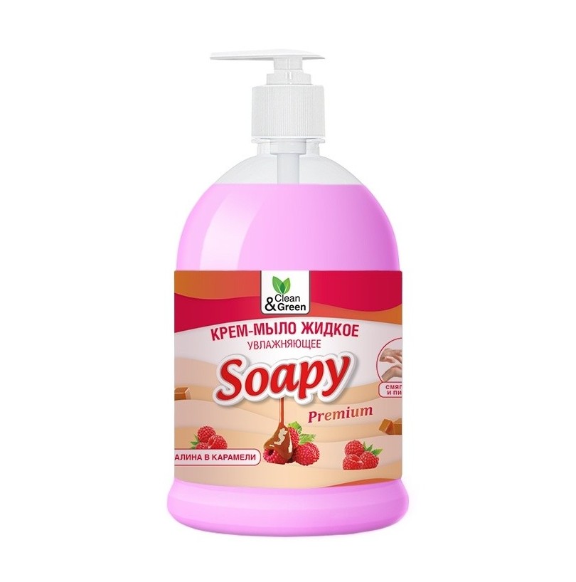 Жидкое мыло "Soapy" Clean&Green "малина в карамели" увлажняющее 1л - фото - 1