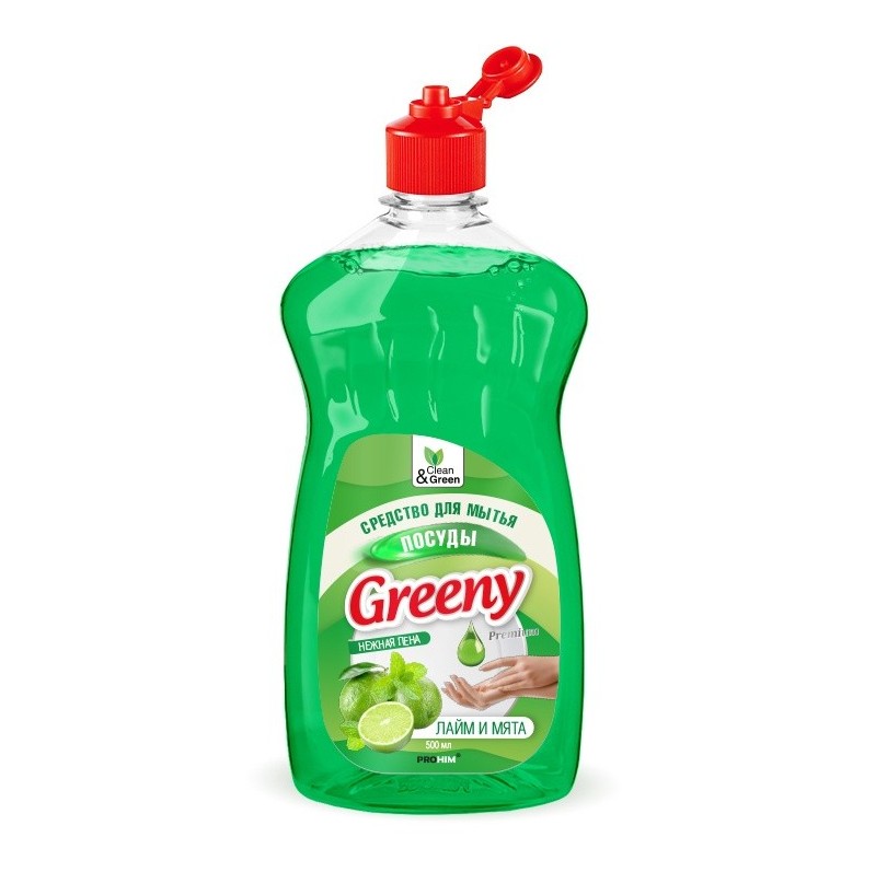 Средство для мытья посуды "Greeny" Лайм и Мята Clean&Green 500мл - фото - 1