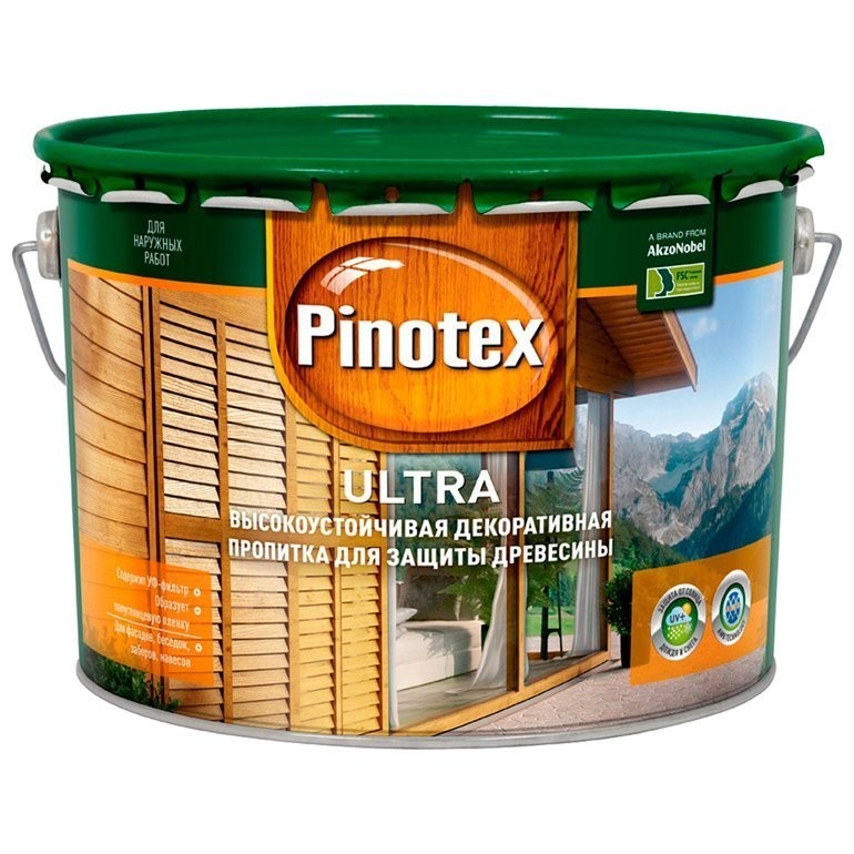 Пропитка декоративная полуглянцевая 9 л Pinotex Ultra 