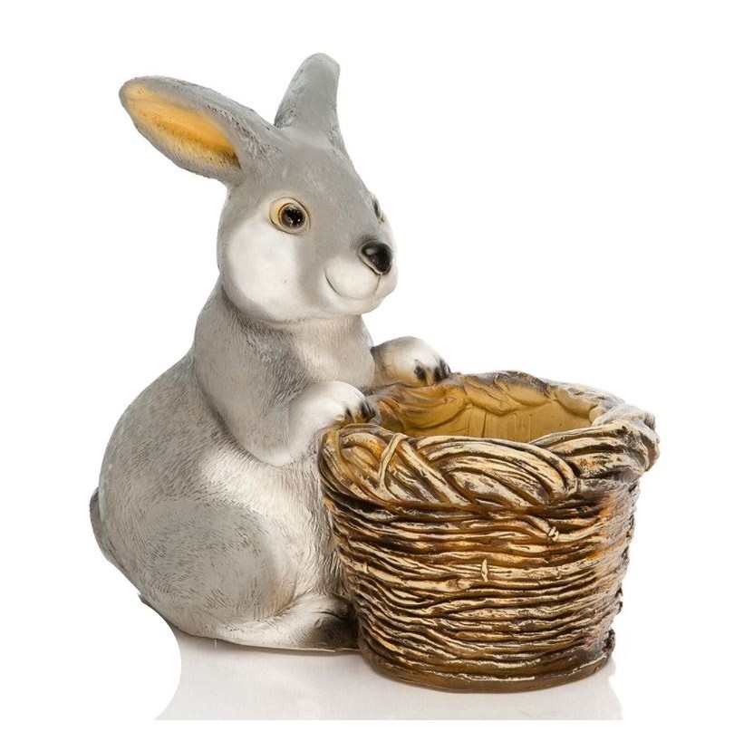 Кашпо садовое Кролик с корзиной - фото - 1