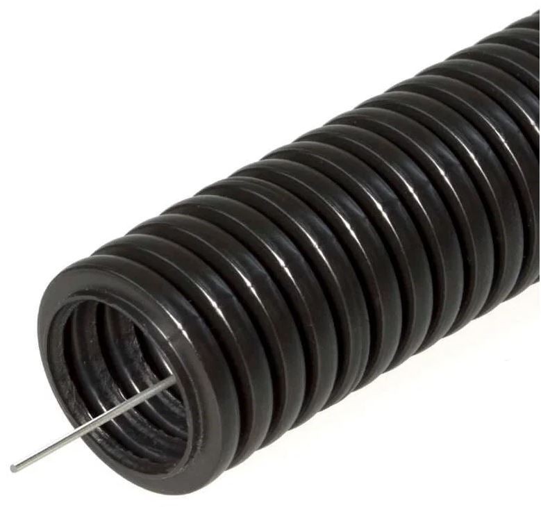 Труба гофрированная ПНД d32мм с протяжкой, черная (50) - фото - 1