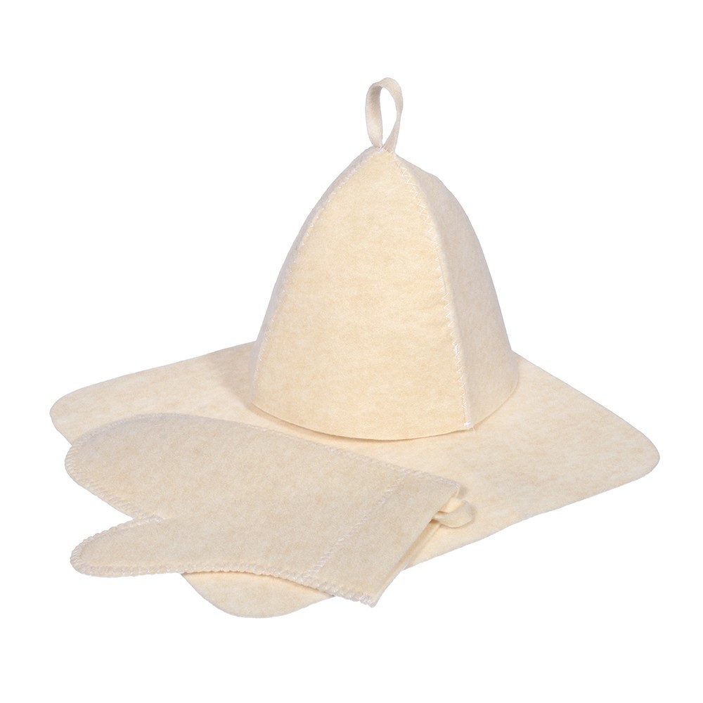 Набор для бани и сауны Hot Pot, 3 предмета (шапка, коврик, рукавица) белый - фото - 1