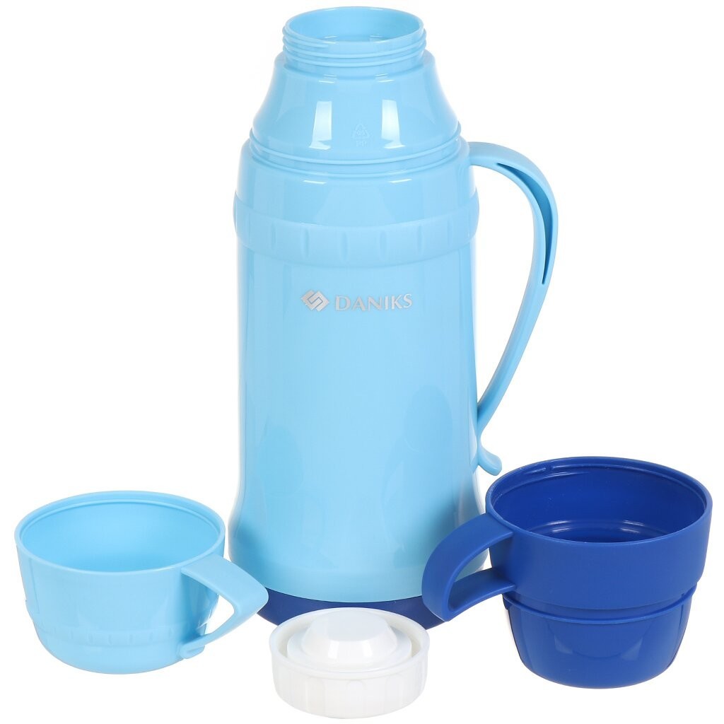 Термос для напитков Daniks, колба стекло, голубой, 1 л (73Т100-blue) - фото - 1