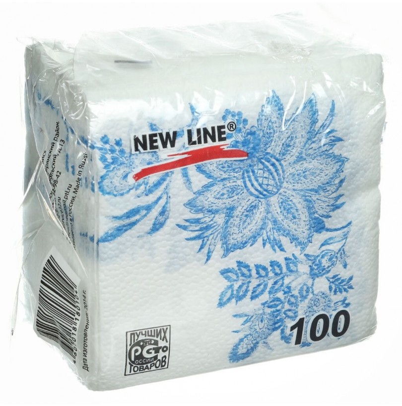 Салфетки бумажные New Line Гжель, 24*24 см, 100шт - фото - 1