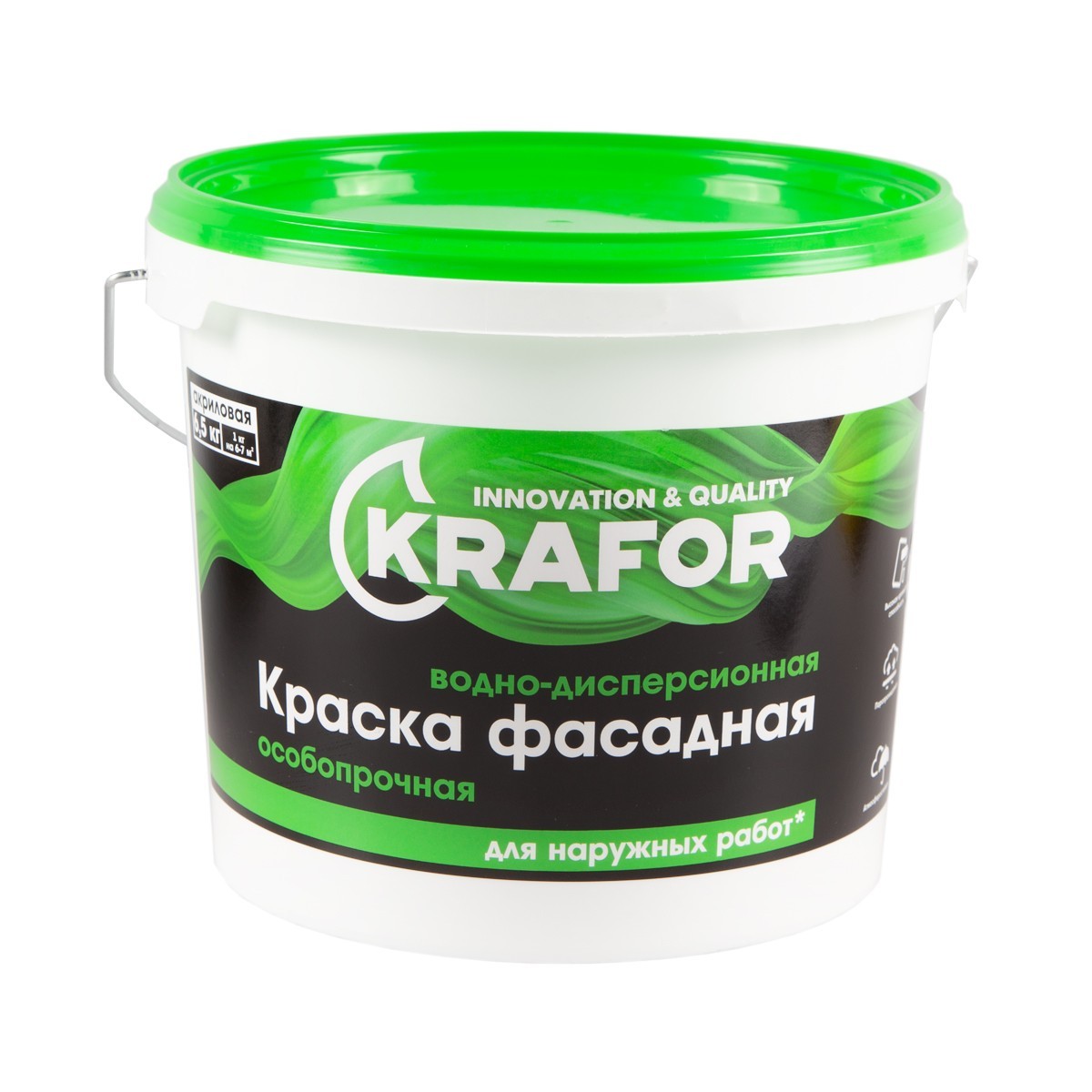 Краска в/д фасадная особопрочная Krafor 6,5 кг, белая - фото - 1