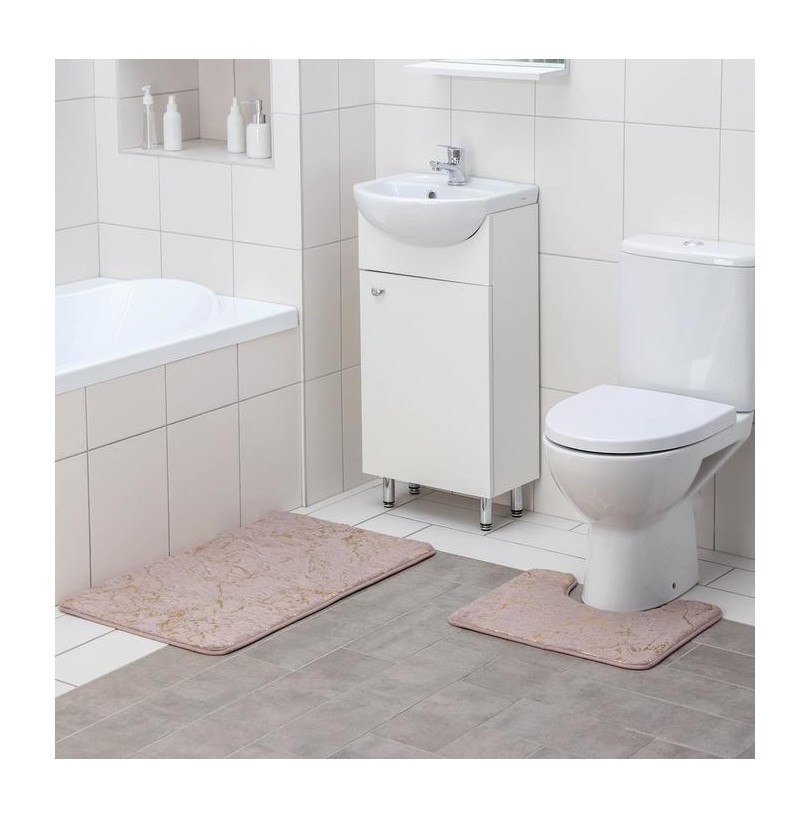 Набор ковриков для ванной и туалета Доляна Мрамор 2 шт, 80х50 см, 50х40 см, бежевый - фото - 2