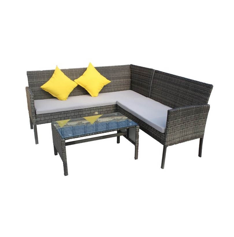 Набор мебели "Рикардо" (стол+2 дивана ротанг серый) - фото - 2
