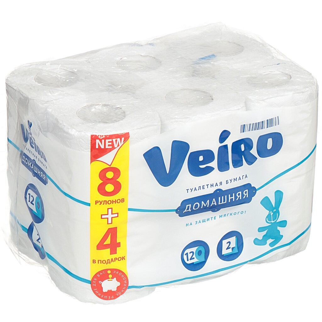 Туалетная бумага Veiro, Домашняя, 2 слоя, 12 шт, 15 м, с втулкой, белая - фото - 1