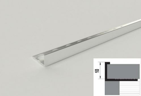 Профиль для плитки внешний ПК 01.01лп 10мм серебро глянец 2,7м* - фото - 1