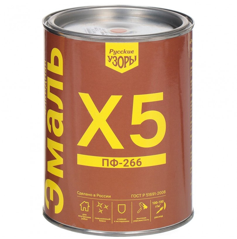 Эмаль ПФ-266, желто-коричневая, 0,9 кг// Русские узоры Х5 ГОСТ - фото - 1