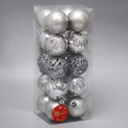 Набор шаров пластик d-6 см, 20 шт "Лоран узоры" серебро - фото - 1