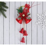 Украшение новогоднее "Колокольчики на подвесе с цветком и веточкой" 12х30 см, красный - фото - 1