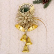 Украшение новогоднее "Колокольчики на кольце с цветком и бантиком" 12х30 см, золото - фото - 1