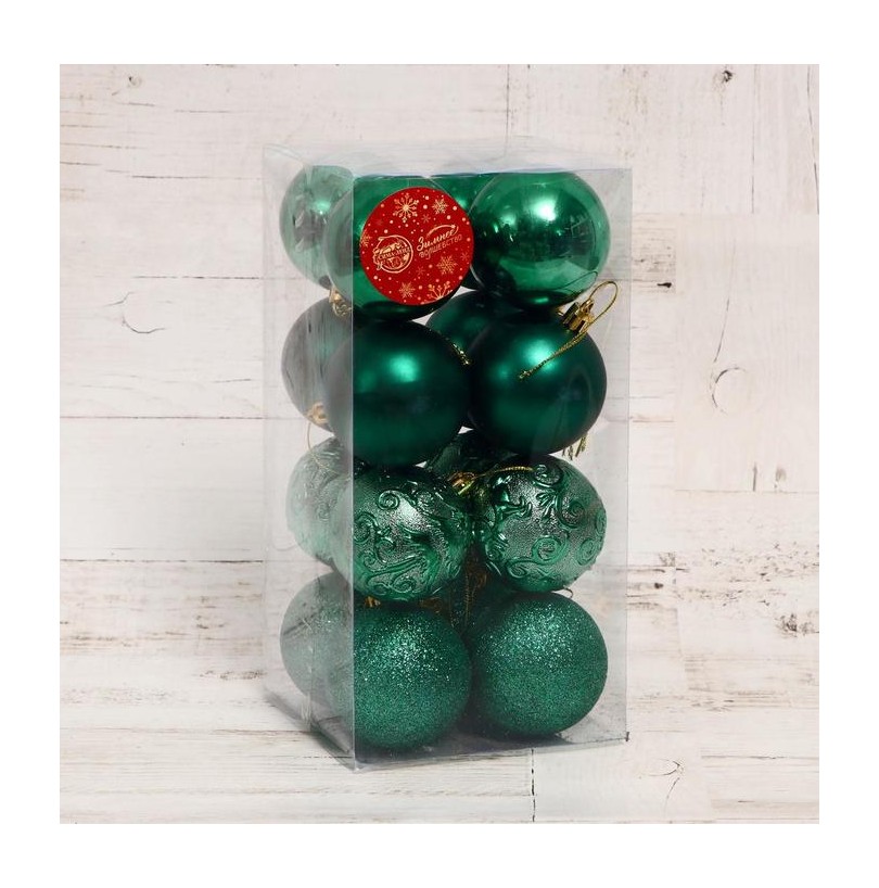 Набор шаров пластик d-6 см, 16 шт "Теона узоры" зелёный - фото - 1