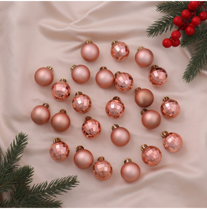 Набор шаров пластик d-3 см, 24 шт "Диско ассорти" розовое золото - фото - 2