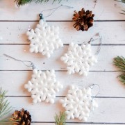 Украшение новогоднее "Снежинка" d 6,5 см 4 шт, белый - фото - 1