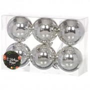 Набор шаров пластик d-6 см, 6 шт SYQD-0119156S серебро - фото - 1