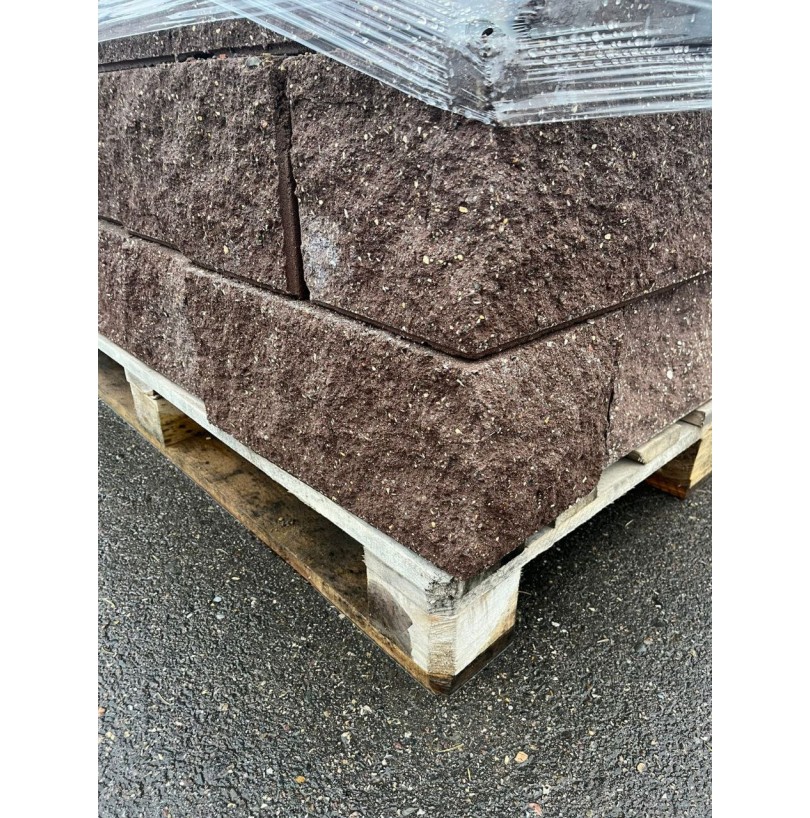 Блок бетон угловой декоративный (колотый) 390*195*182мм, коричневый - фото - 1