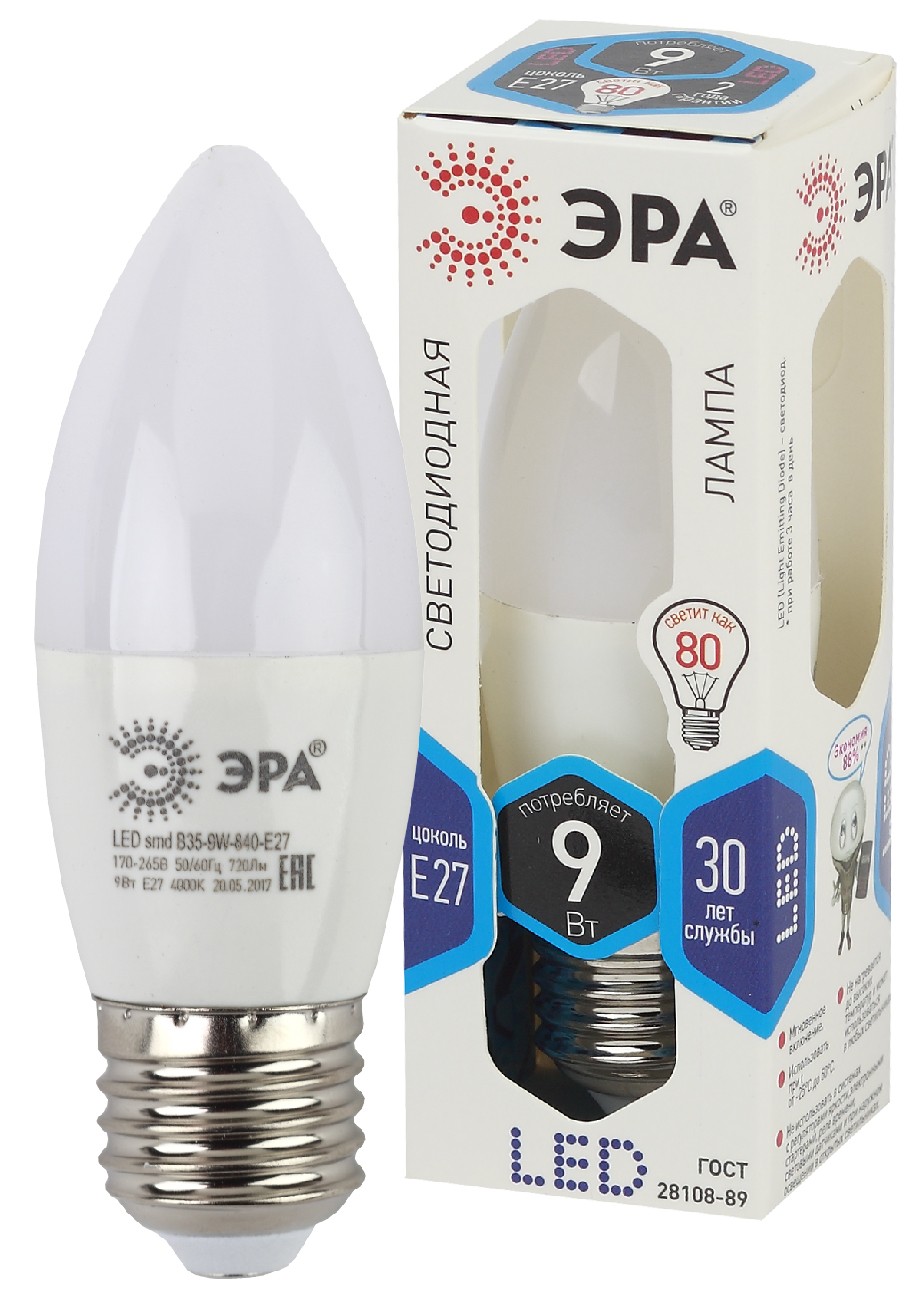 Лампа Эра LED свеча smd B35-9w-840-E27 ECO - фото - 1