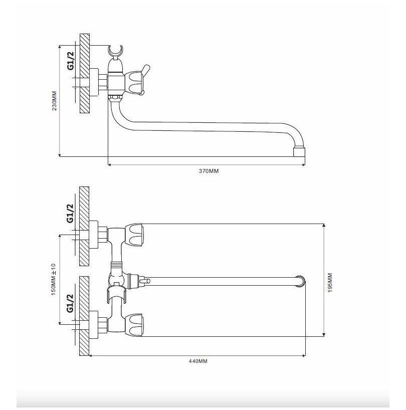Смеситель для ванны MN2209 длинный излив, переключатель в корпусе, хром - фото - 2
