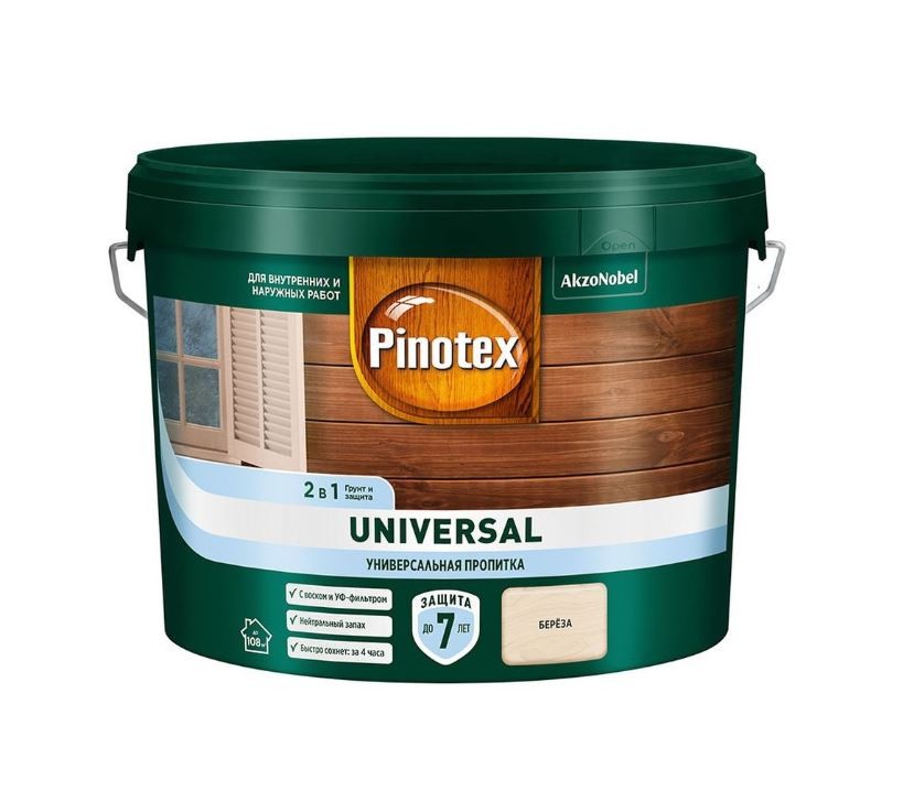 Пропитка защитная для дерева Pinotex Universal 2 в 1 берёза 9 л - фото - 1