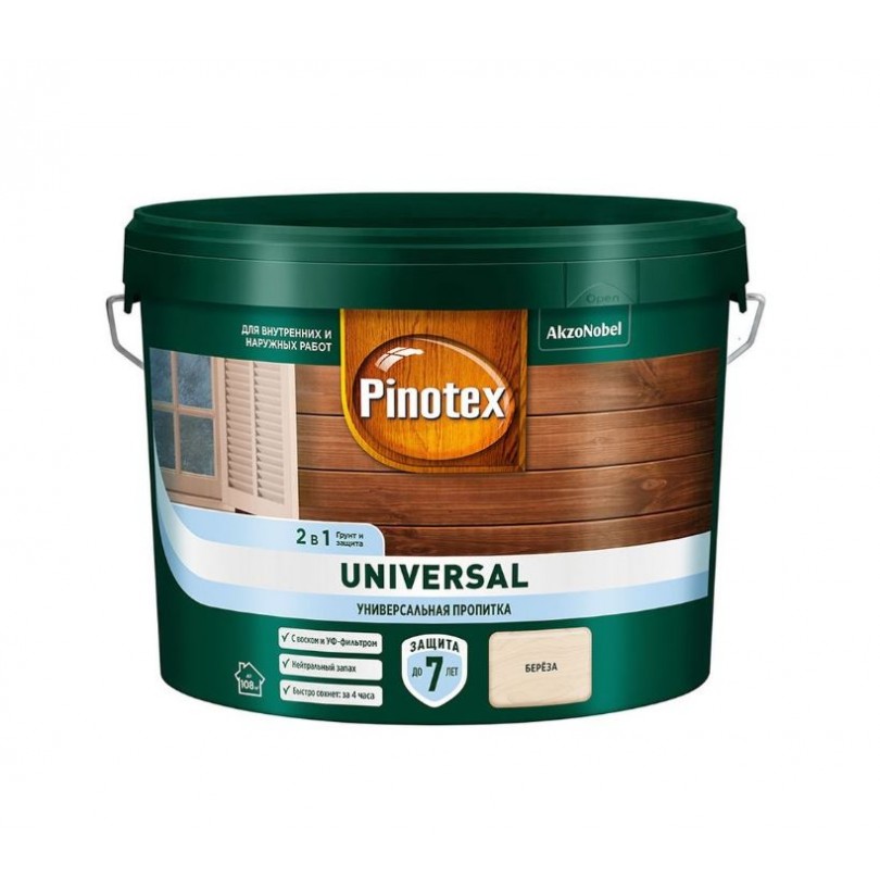 Пропитка защитная для дерева Pinotex Universal 2 в 1 берёза 9 л - фото - 1