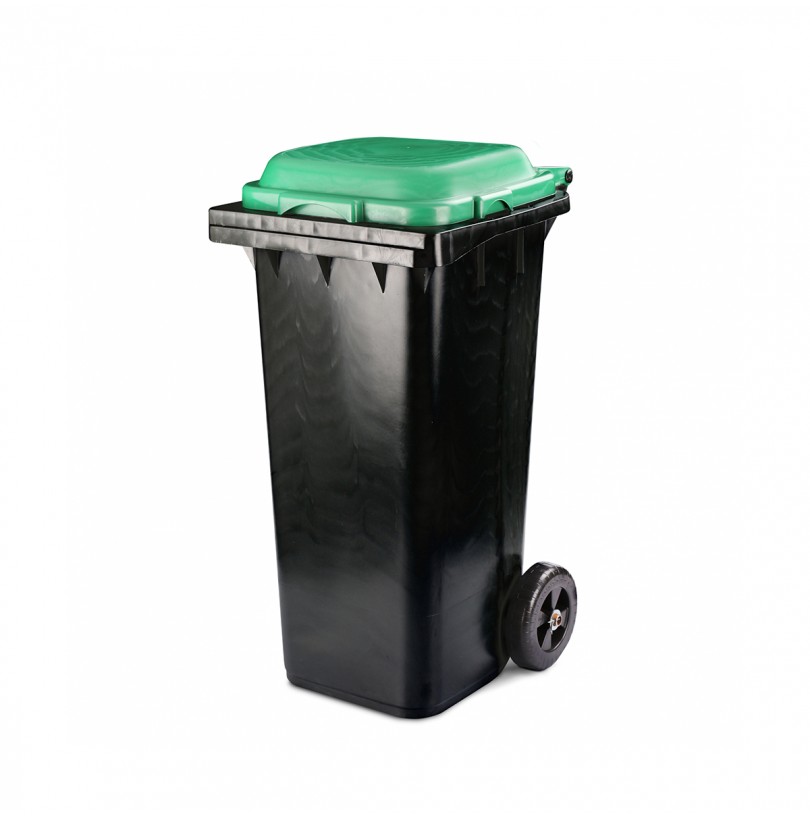 Бак пластиковый для мусора Альтернатива, на колесах, 120 л, черно-зеленый - фото - 1