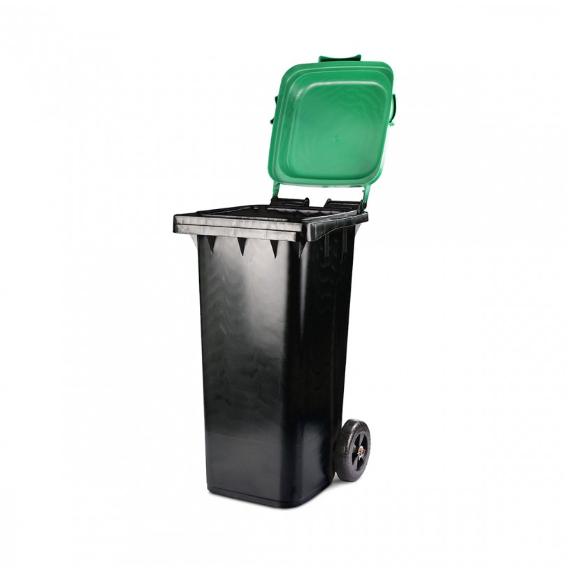 Бак пластиковый для мусора Альтернатива, на колесах, 120 л, черно-зеленый - фото - 2